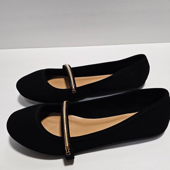 New Bamboo Chantel Black Nubuck Flats 8.5 - Picture 3 of 8